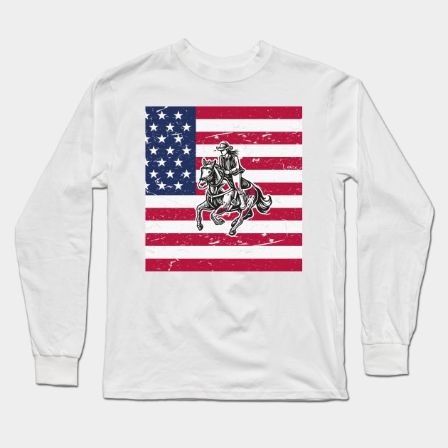 American Flag Cowgirl Long Sleeve T-Shirt by star trek fanart and more